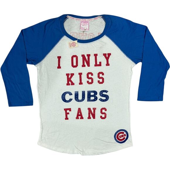 NWT VTG y2k Women's Victoria's Secret LOVE PINK Chicago Cubs 3/4 Sleeve Shirt~ L - Picture 1 of 10
